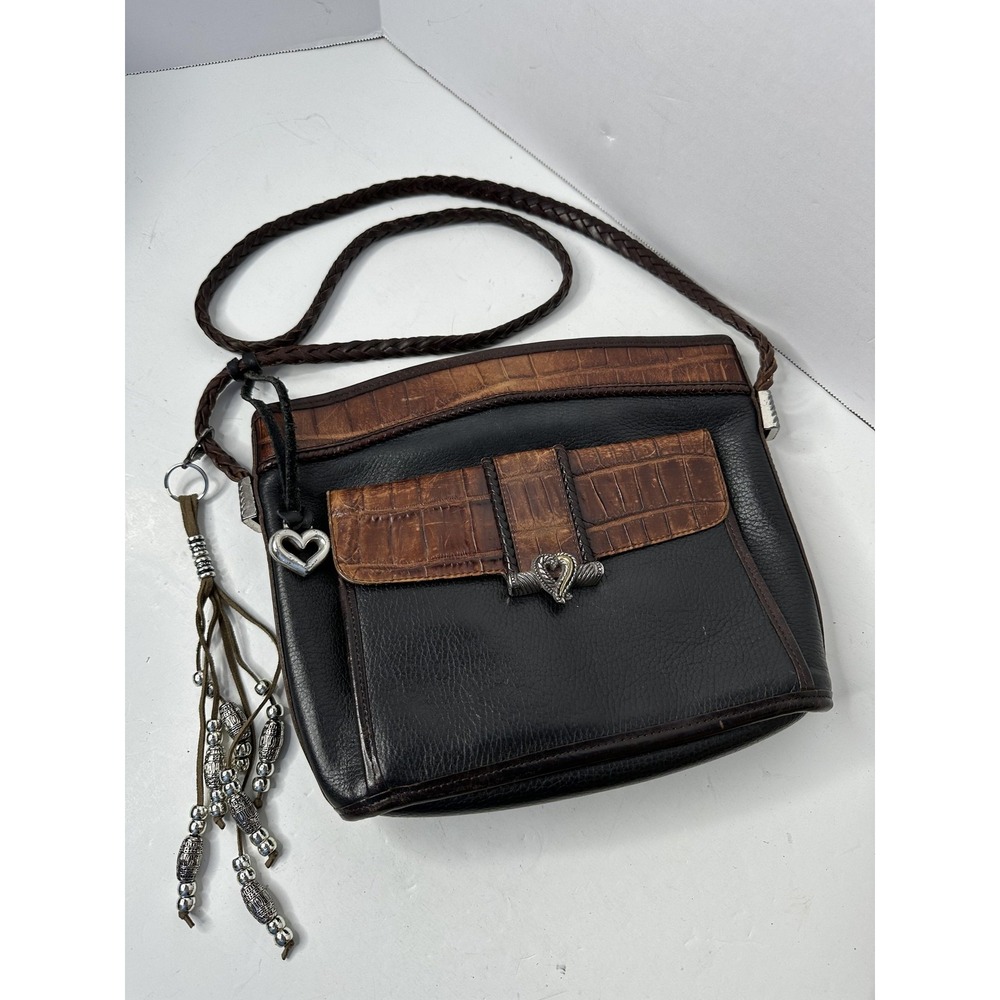Brighton Crossbody Bag Womens Leather Croc Embossed Heart Hardware Boho Purse